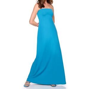 Susana Monaco Tube Flare Maxi Dress NWT Small turquoise teal blue $188 retail